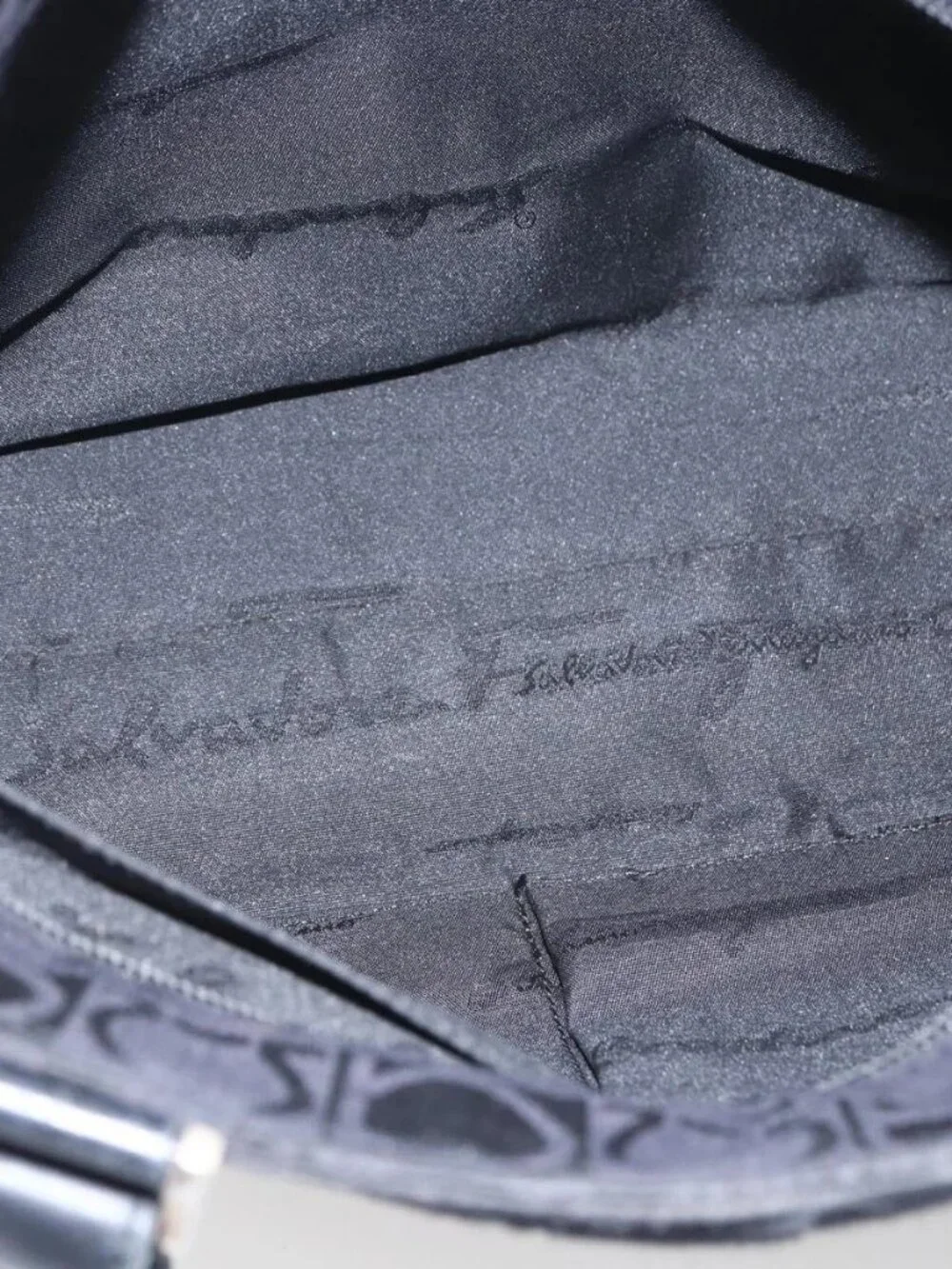 Salvatore Ferragamo Tote Bag Nylon Black Silver Auth SW2049
